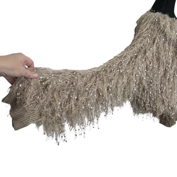 Davi & Dani Sequin Fringe Sweater DWT20435 Small Beige Taupe Textured Boho Glam - Picture 8 of 11
